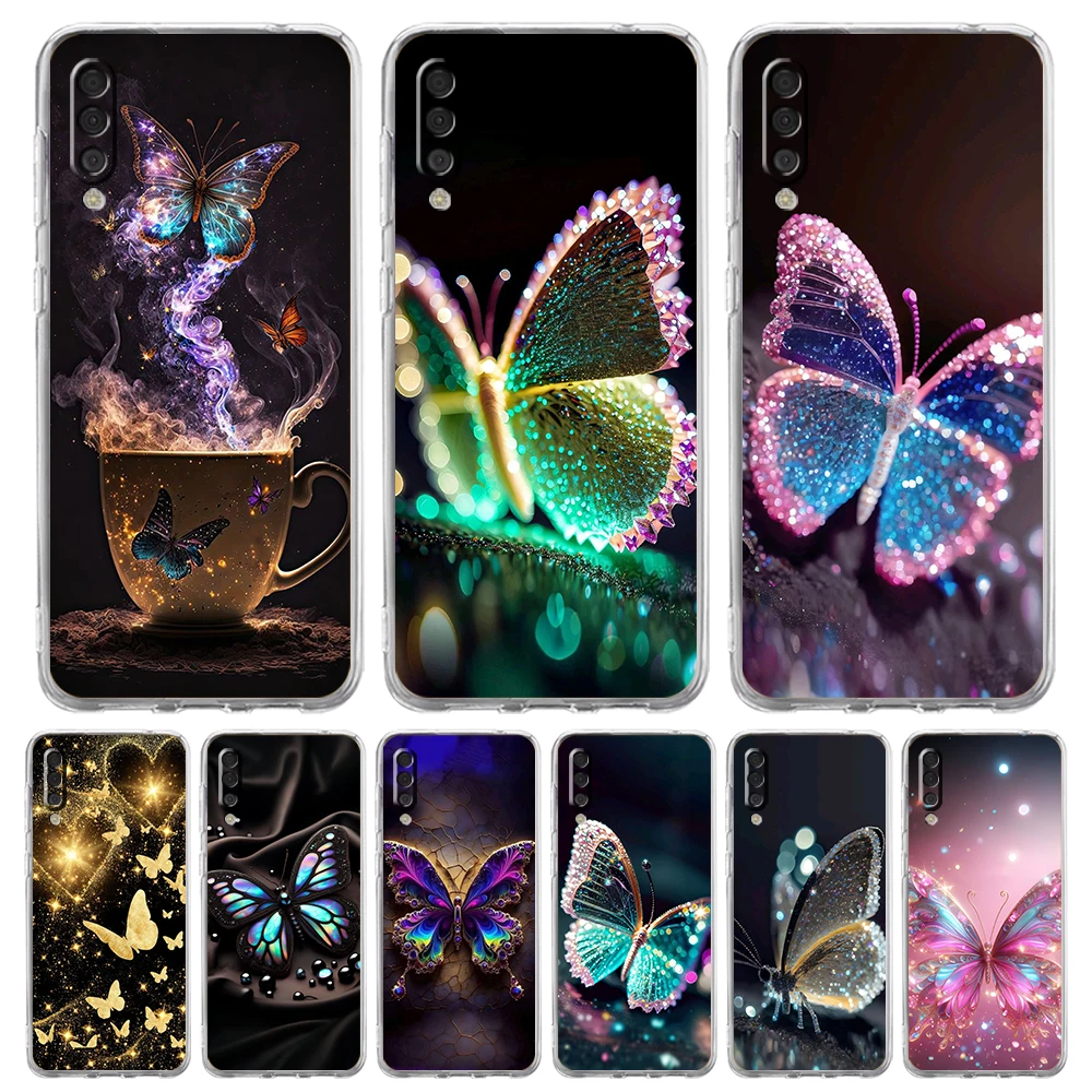 Luxus Schmetterling Glitter Klar Transparent Telefon Fall für Samsung Galaxy A16 A14 A12 A22 A24 A42 A02 A03S A06 A20 A30 A40 Abdeckung