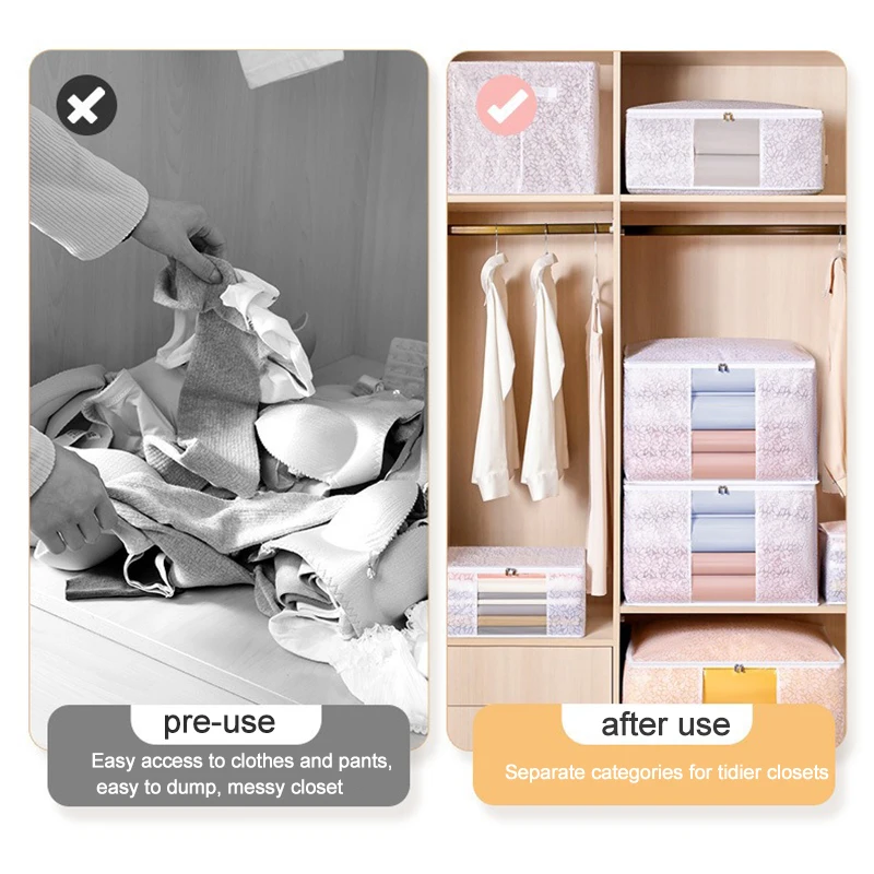 Visible Large Capacity Storage Box Portable Household Clothes Organizer With Handles Foldable Dustproof Quilt Zipper Container 3