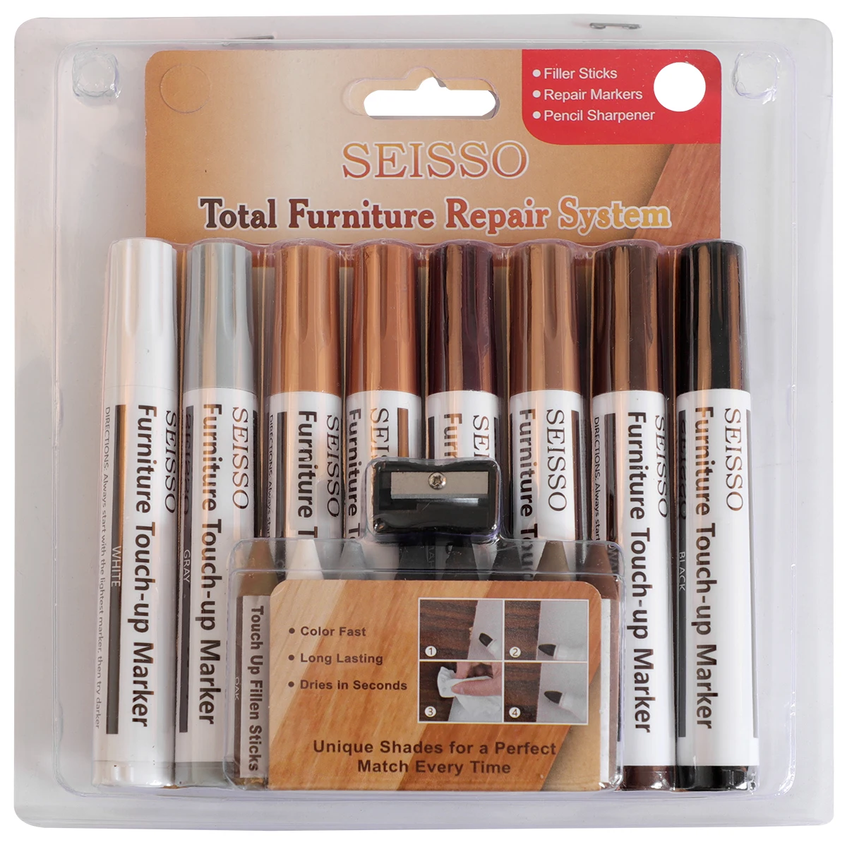 Furniture Repair Kit, Set Of 17 Wood Filler Wood Touch Up Pens Furniture  Repair Markers And Wax Sticks