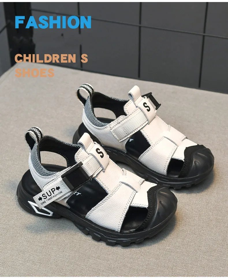 girls shoes Children Sandals Geniune Leather Soft Bottom Toe Protection Sandals Boy's Summer Non-slip Beach Sandals girls shoes