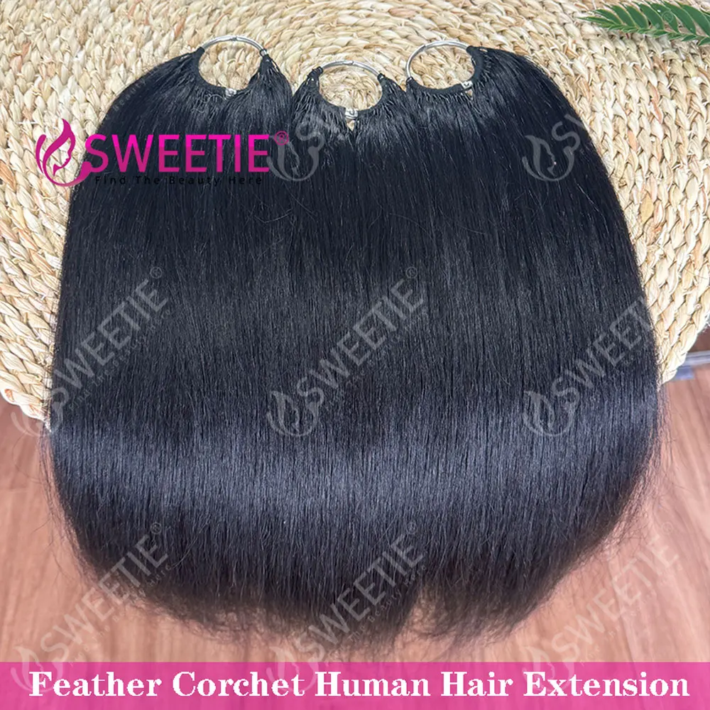 Yaki Straight Feather Crochet Human Hair Extensions 12A Light Yaki Straight Crochet Virgin Human Hair Pre-Separated Knotless 5
