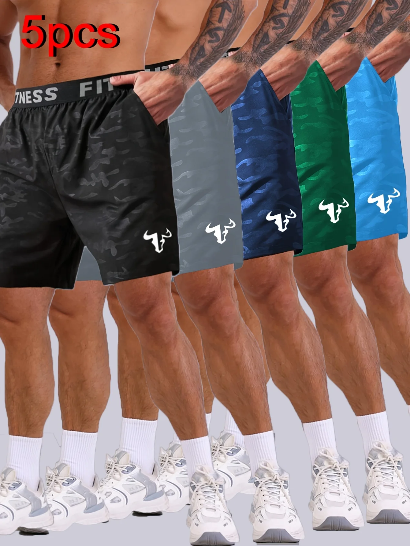 Men’s Bull Print Shorts Set 1