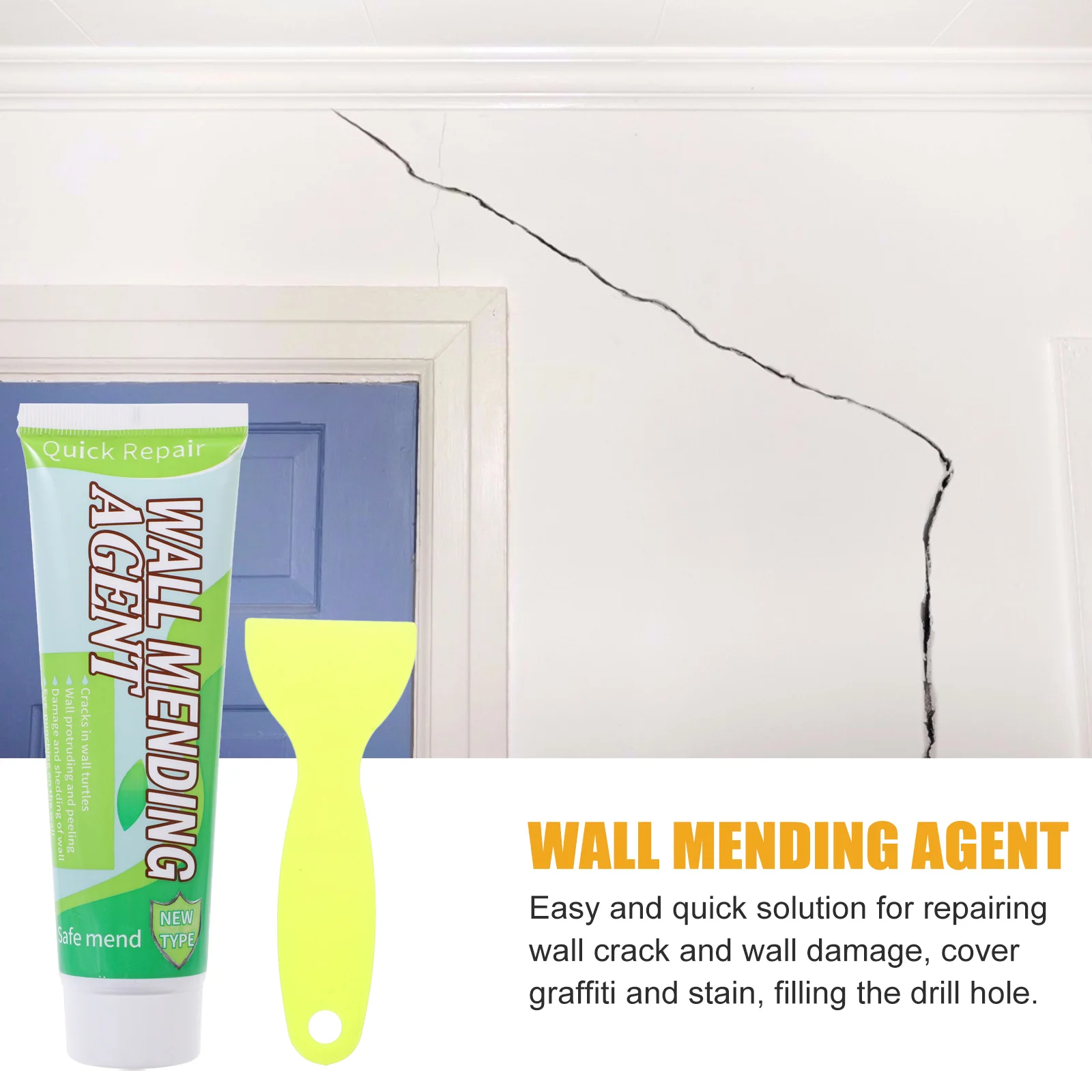 2 Pcs Wall Repair Agent Drywall Paste Hole Mending Kit Patching Cream Water 35% Mineral Calcium Powder 25% Restoration