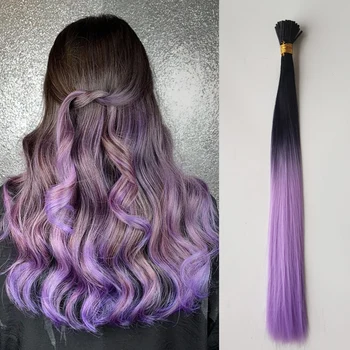 50 fili/confezione I-Tip lunghi posticci lisci accessori per capelli con piume sintetiche in evidenza colore Ombre da nero a viola chiaro