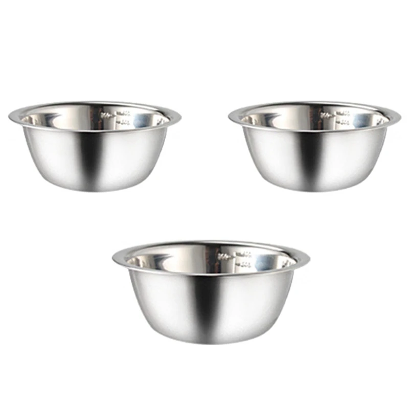 

3PCS Stainless Steel Bowl Baking Bowl With Scale Household Tableware Cooking Bowl Fruit Salad Bowl Kitchen Cooking Bowl