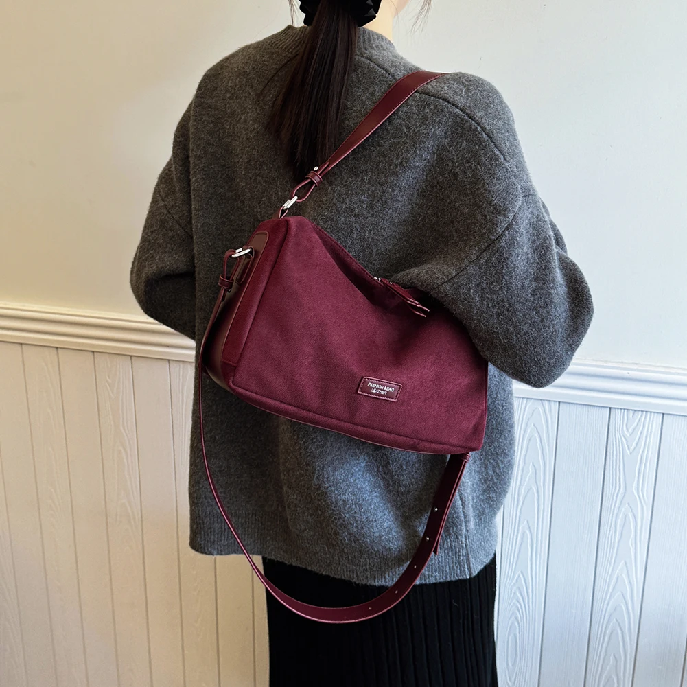 Faux Suede Shoulder Bag Women Vintage Tote Handbag Adjustable Strap Crossbody Messenger Bags Trendy Satchel Hobo Commuter Bag