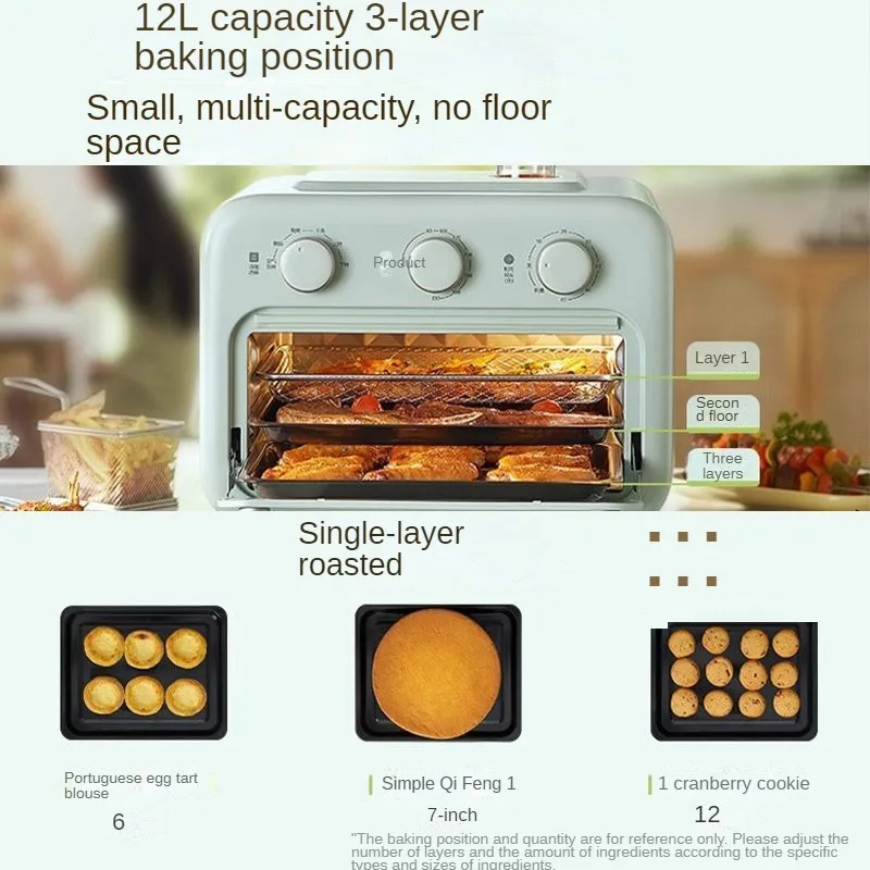 12L Oven 3 baking levels 60 minutes timer Upper and lower tube heating Steam Frying Temperature control Multi-Function Roaster 3
