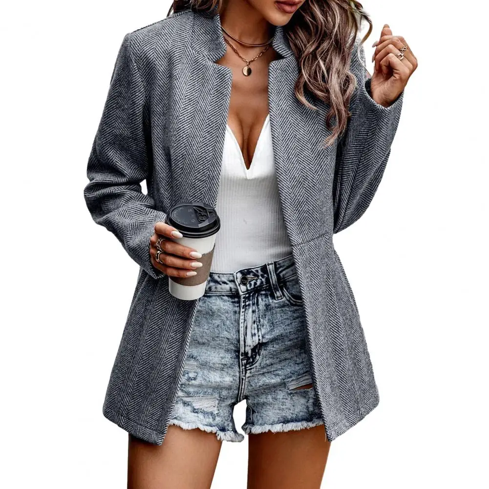 Autumn Winter Women BlazerLong Sleeves Cardigan Fashion Solid Color Woolen Suit Coat Office Lady Blazer Jacket Business Clothes