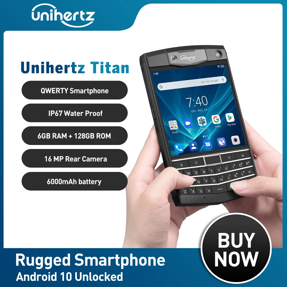 Unihertz Titan Rugged Waterproof Smartphones Octa Core 6GB+128GB 6000mAh Android Mobile Phone QWERTY Keyboard Unlocked Phone NFC