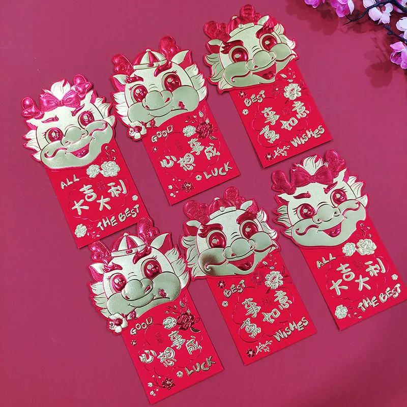 

6PCS Chinese New Year Red Envelopes 2024 Dragon Year Hongbao Lucky Money Envelopes, Red Packet for Spring Festival Decoration