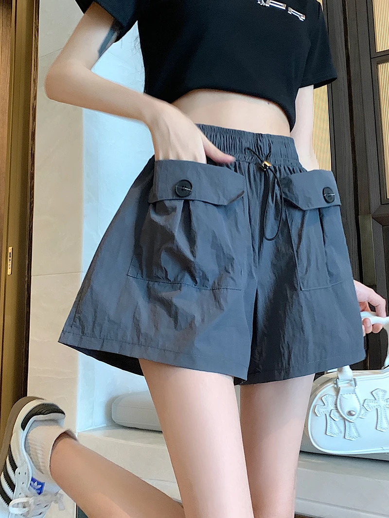 New Women's Kerea Style Design Pants, Pocket Work Pants, Loose, Wide Leg, Casual, Spring, Summer