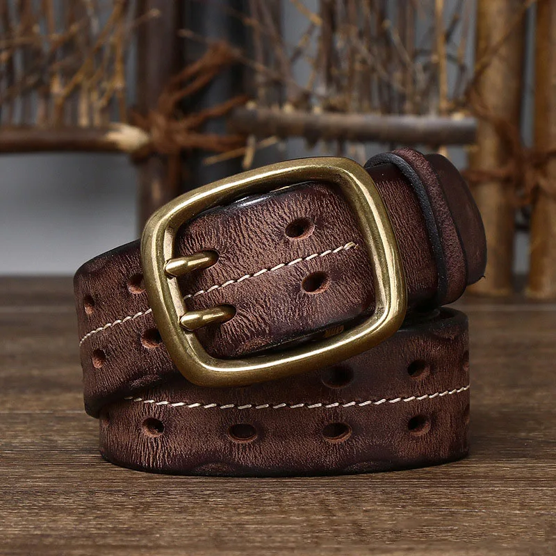 3,8 cm Reines Rindsleder Echtes Leder Gürtel Männer Messing Kupfer