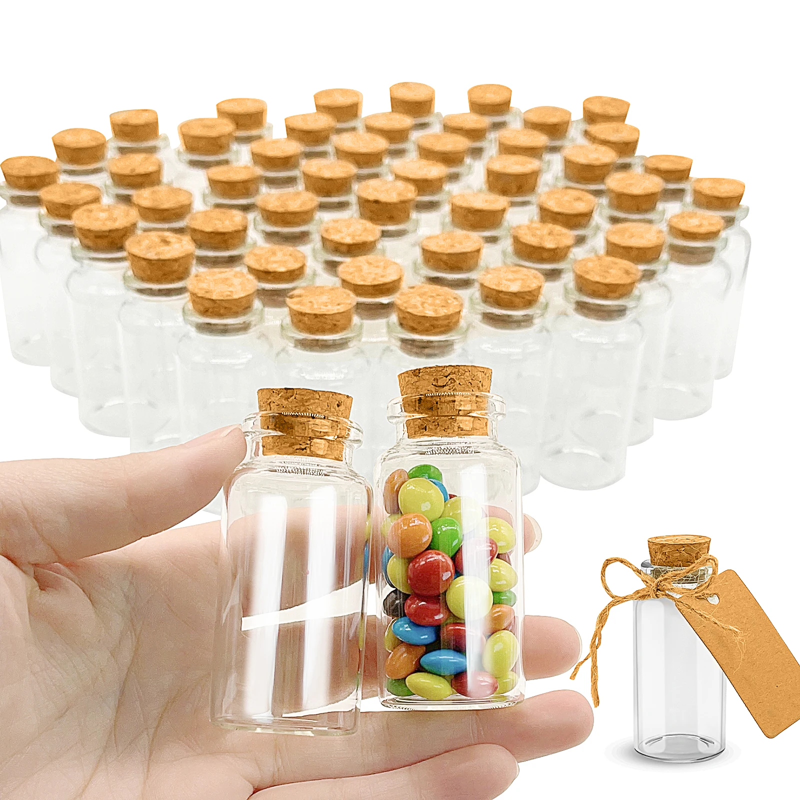Mini Glass Bottles 25ML Clear With Cork Stopper Wish Bottle Tiny Jars Hanging Decoration Wedding Decor Vials