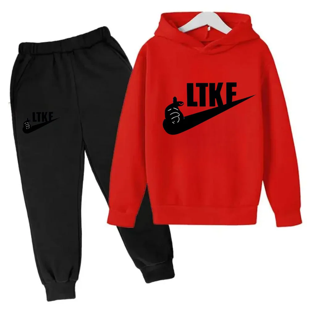 thumbnail image 1 of Conjunto de 2 piezas de sudadera con capucha y pantalón con estampado de marca de diseñador para niños y niñas, ropa deportiva informal de moda para primavera y otoño, 1 of 4
