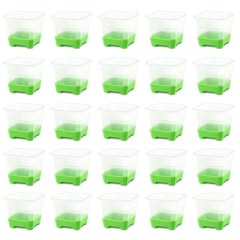 Clear Nursery Pots With Silicone Base For Easy Transplant, Transparent Plastic Plant Pot Silicone Base Green 30Packs