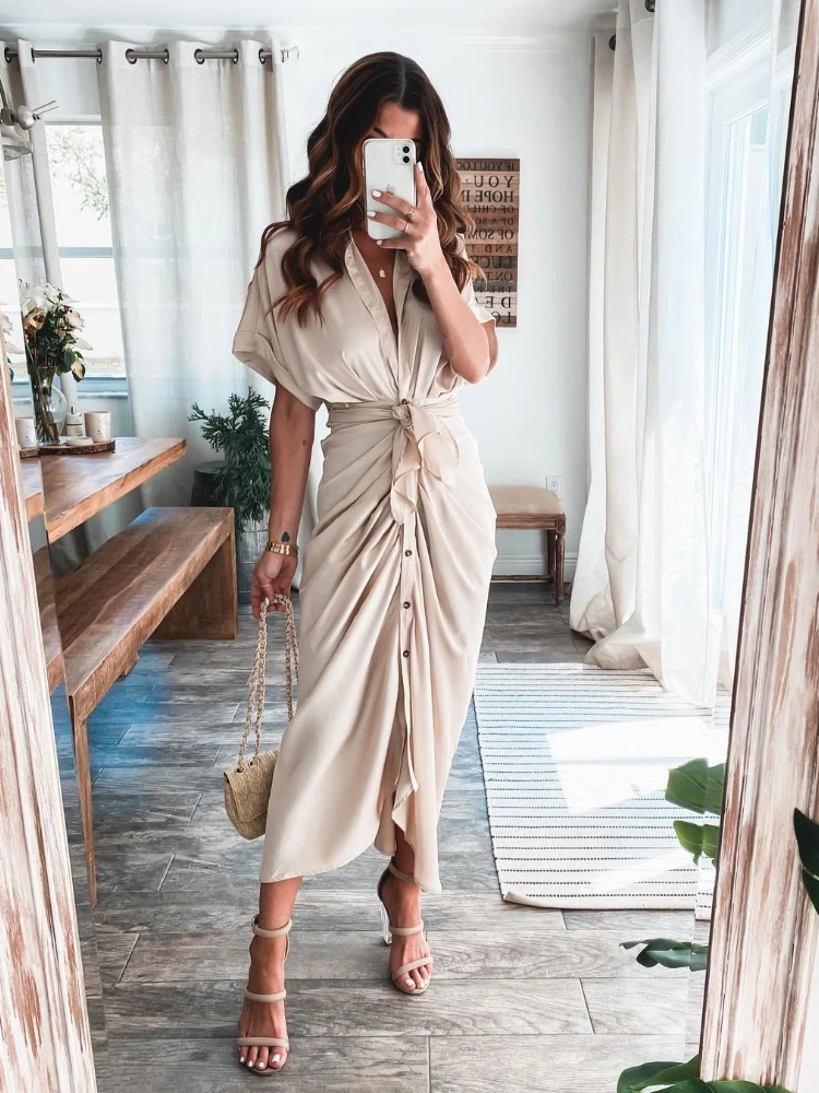 

Dresses for Women 2023 Summer New In Slim Multi Color Dress Elegant Sexy Commuter Fashion Forged Face Shirt Dress Women's Wear