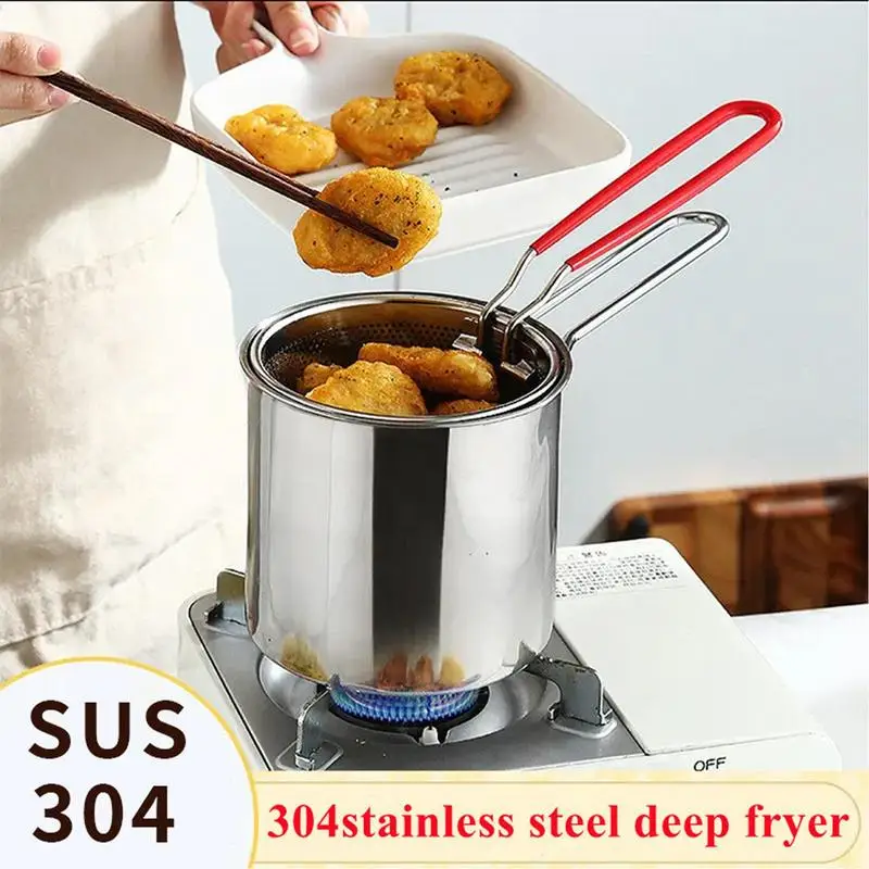 Cook N Home Deep Fryer Pot, Japanese Tempura Small Stainless Steel Deep  Frying Pot, 304 Stainless Steel with Oil Drip Drainer Rack, Glass Lid, 6.3