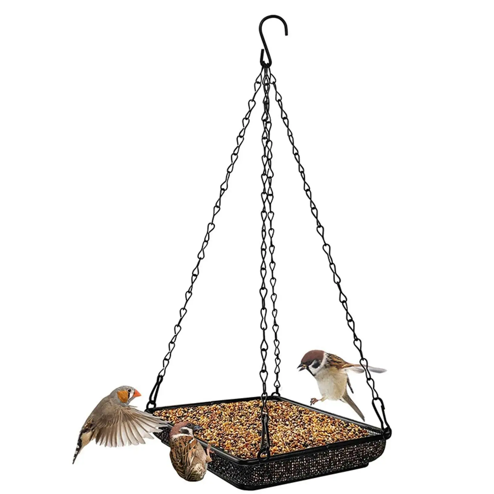 Iron Hanging Bird Feeder Tray Strong Chains Metal Mesh Platform Seed Tray for Outdoors Backyard Patio.jpg