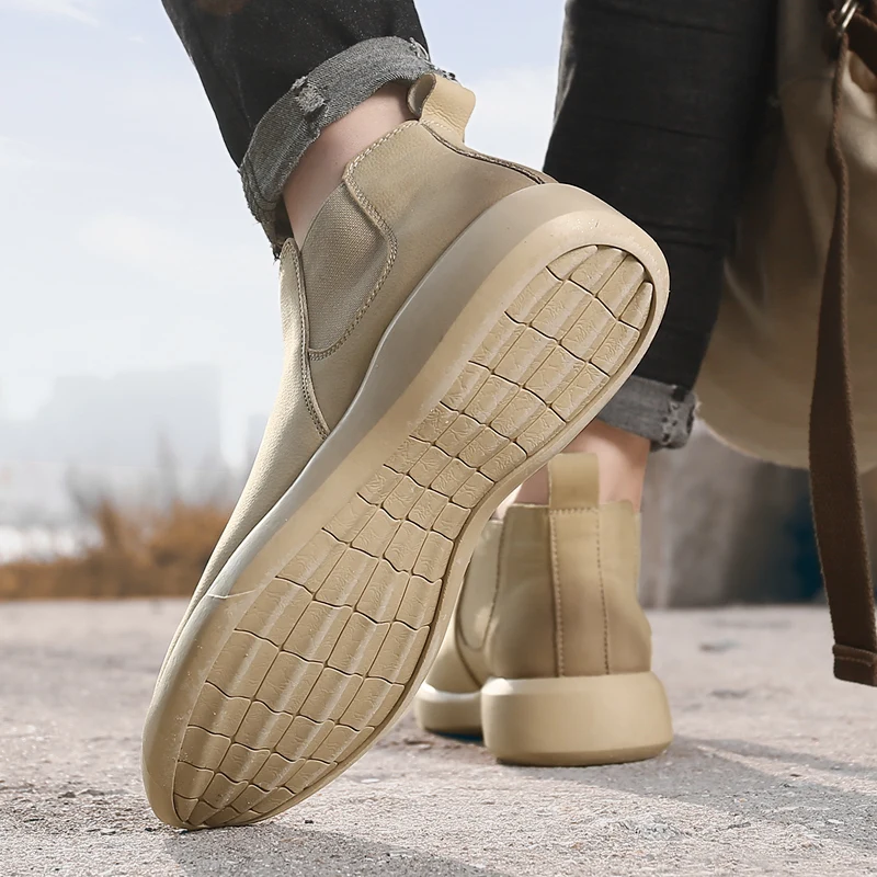 Winter Leder Männer Stiefeletten mit Fell Hohe Quanlity Mann Chelsea Stiefel Outdoor Casual Schuhe Keine-slip High Top männlichen Arbeit Schuhe – Detail 22