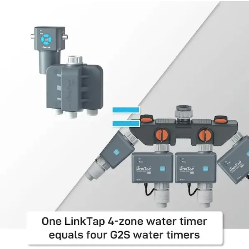 Q1 4-Zone Wireless Water Timer and Gateway with Individual Ports and Integrated Flow Meters, Equivalent to Four G2S Smart Hose T