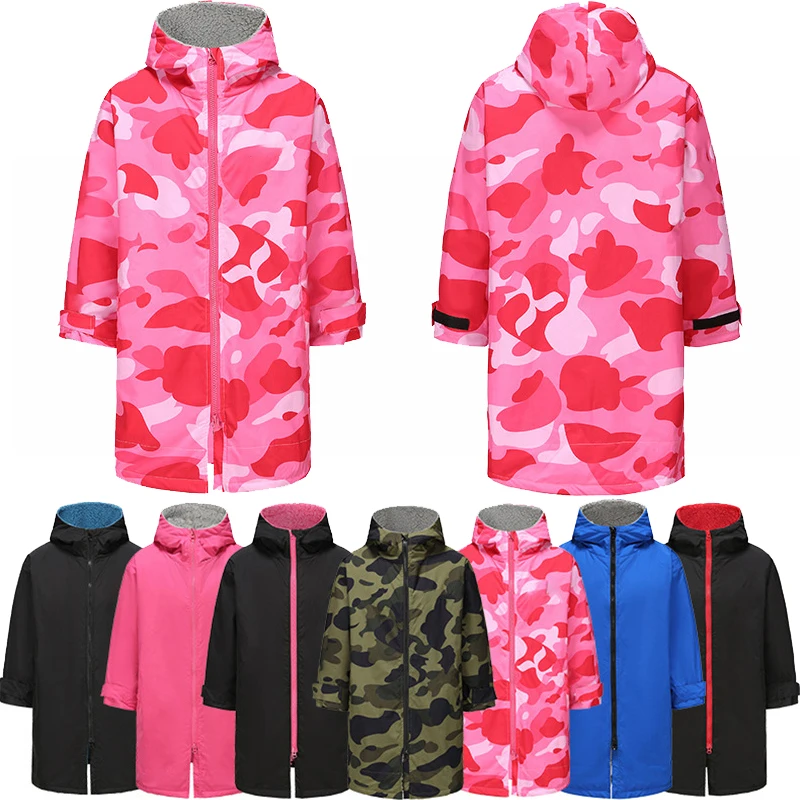 Adult Waterproof Changing Robe Microfiber Large Beach Towel Swimming Robe Kids Hooded Bath Towel Surf Quick Dry Bathrobe Wetsuit