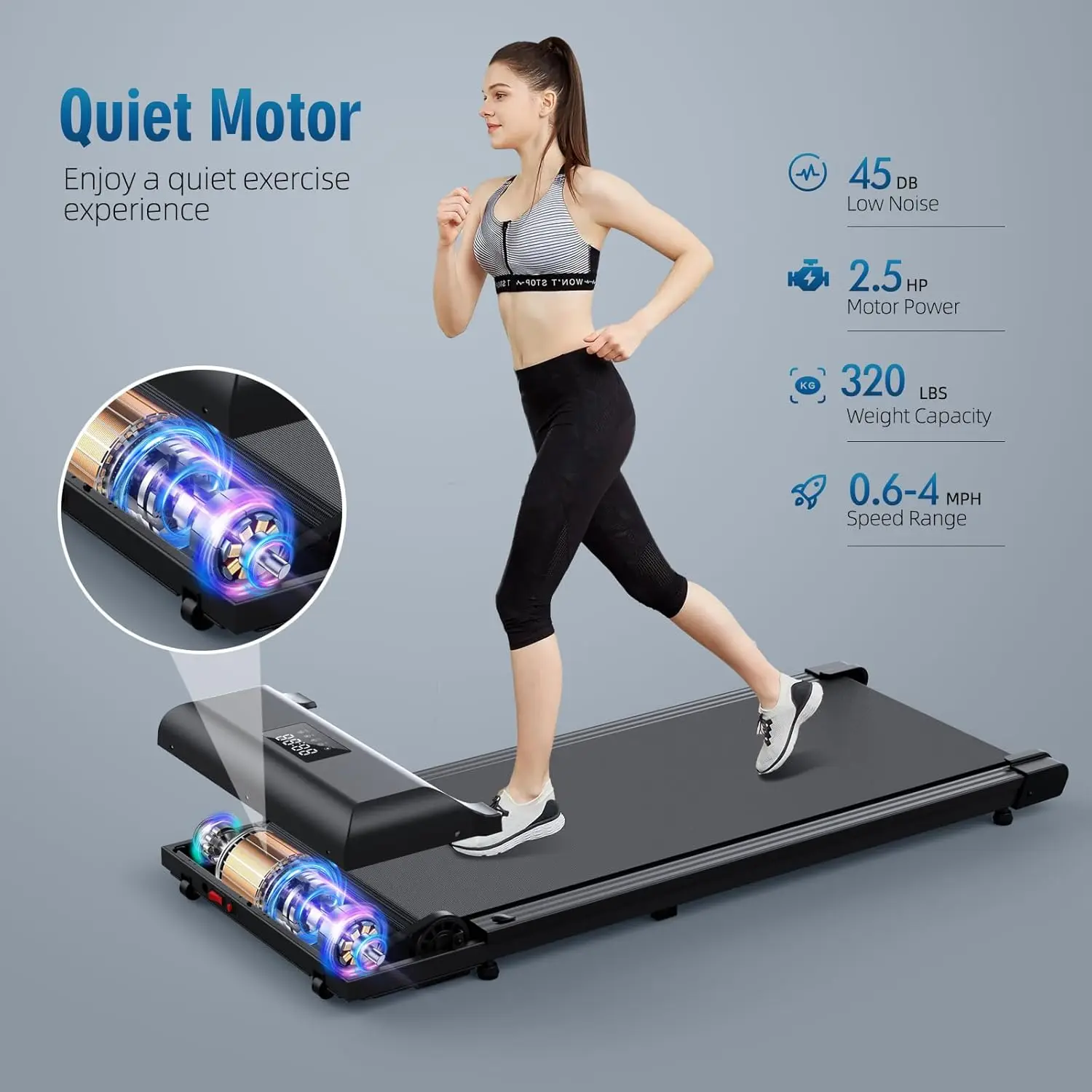 Walking Pad，Under Desk Treadmill 2 in 1 Treadmills，Portable Walking Treadmill 2.5HP, 320lbs Max Weight Remote Control LED