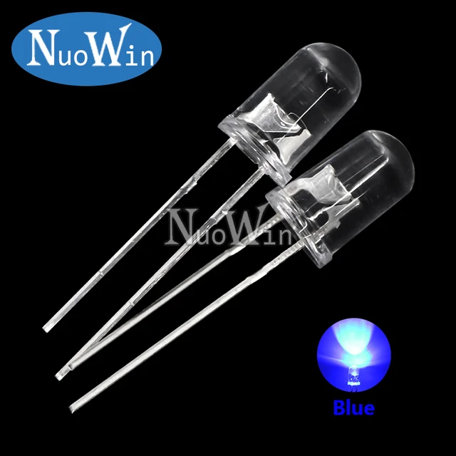 100 Pcs 5mm Blue LED Diode Lights - Clear Transparent Diodes LEDs Bulb 