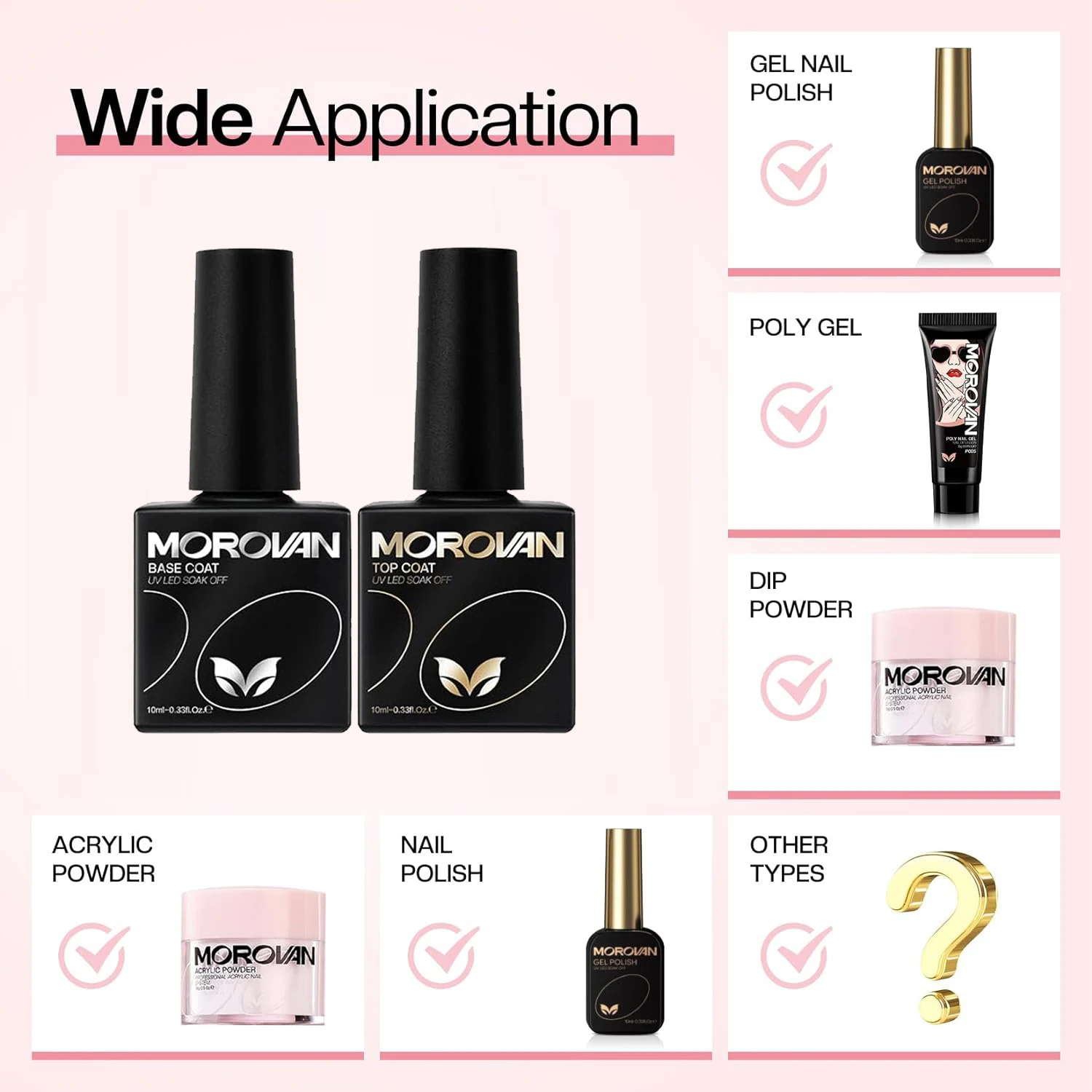 Gel Base and Top Coat Set with Mini Nail LED Base and Top Coat Gel Nail Polish 2 Pcs 10ml Glossy Shine Finish Long Lasting