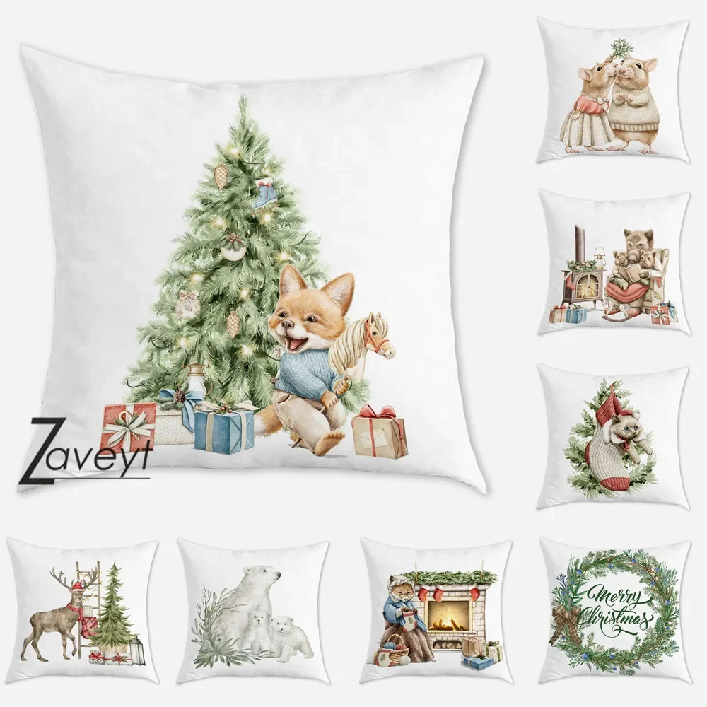Высококачественная зимняя теплая мягкая короткая плюшевая наволочка с мультяшными животными Рождественская наволочка 40x40 см 45x45 см детские подарки