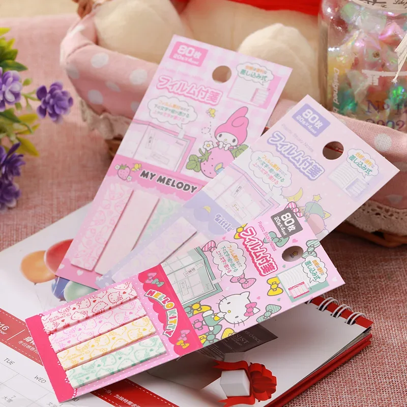 

80pcs Sanrio Hello Kitty Sticky Notes Anime Kawaii Melody Trumpet Rectangular Convenient Sticker Children Stationery Supplies