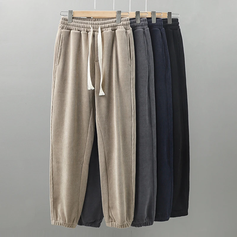 

Мужские 2023 осенне-зимние модные однотонные повседневные брюки мужские вельветовые брюки на шнуровке мужские свободные спортивные брюки с карманами H568