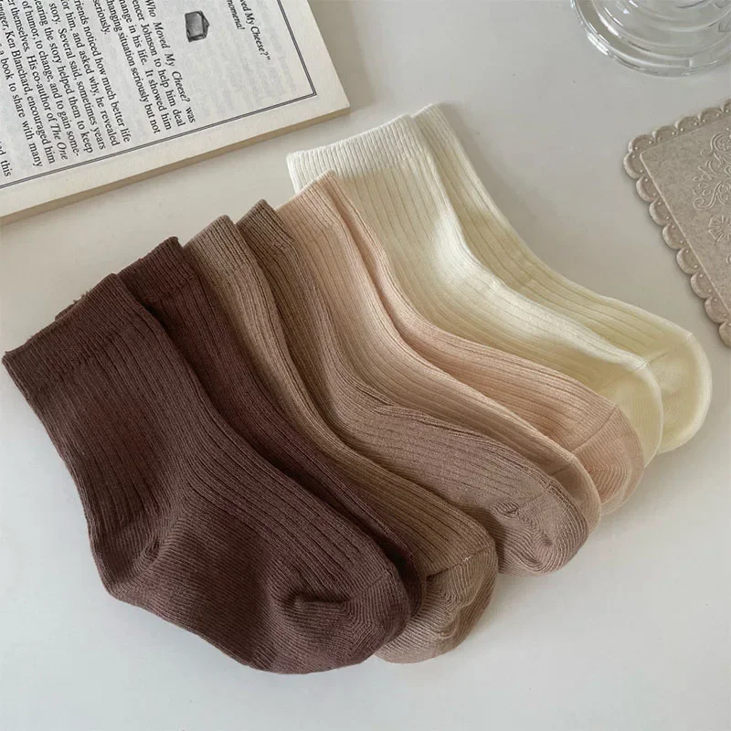 5Pairs/lot Retro Kids Socks Casual Baby Girls Boys Soft Breathable Cotton Stripe Autumn Toddler Knitted Children Socks for 1-8Y
