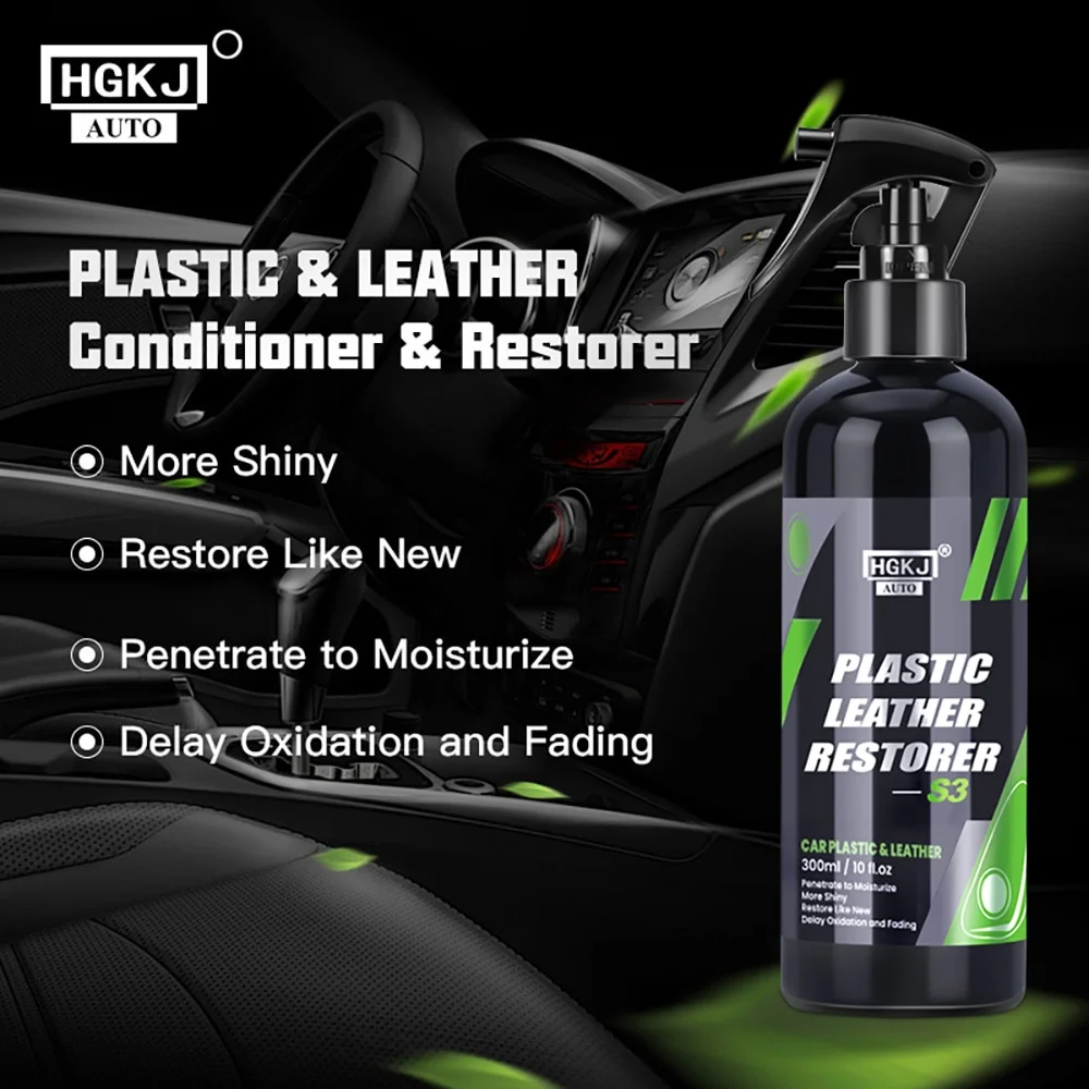 300ML Car Interior Plastic Restorer HGKJ S3 Liquid Leather Seat Spray Restoration Coat Wax Car Care Product Plastics Renovator 6