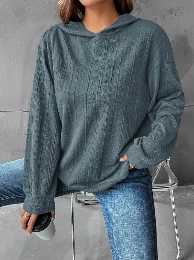 Women's Pullover Top 2023 Autumn Winter Long Sleeve Cable Knit Hooded Sweatshirt Everyday Casual and Versatile Loose Hoodie Top