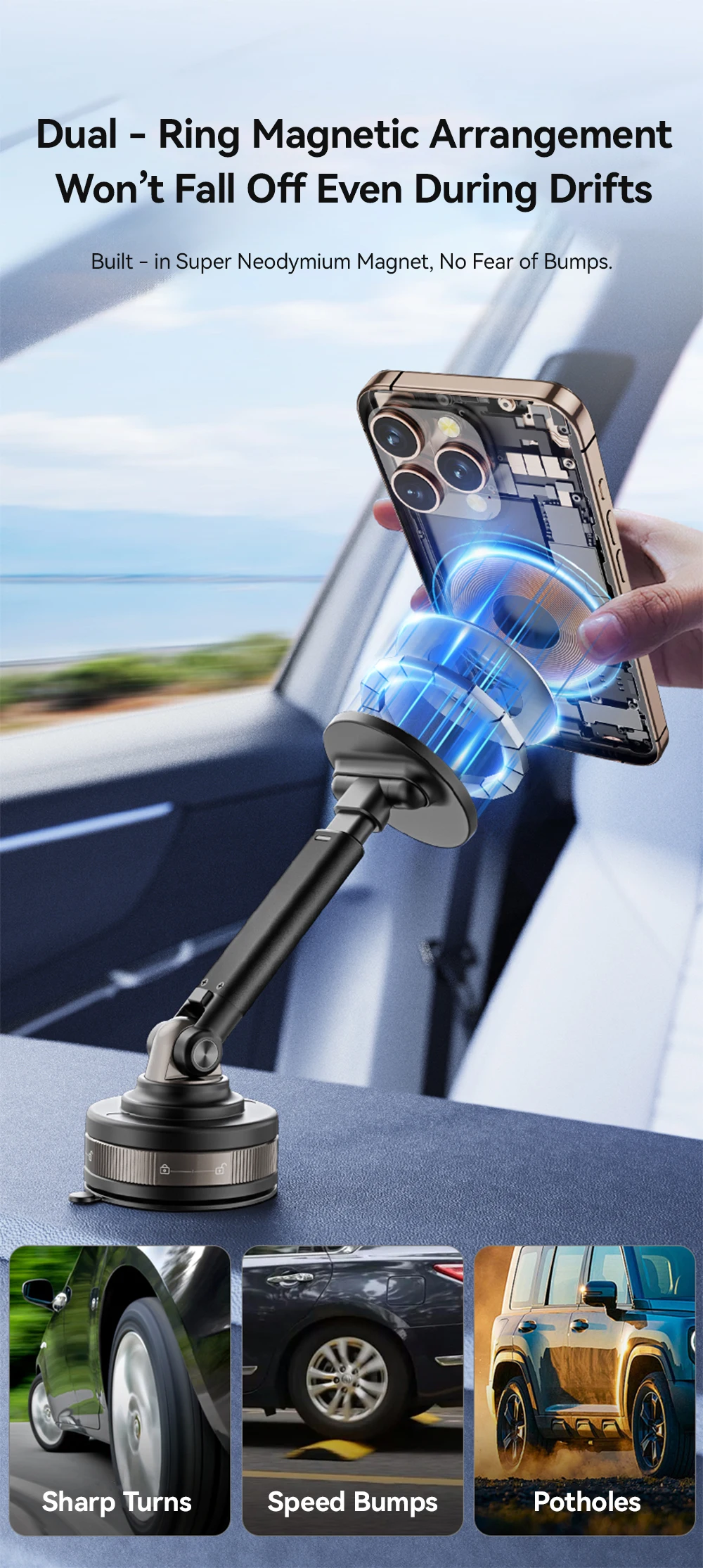 Magnetic Car Phone Mount Strong Magnet Dashboard Windshield Suction Cup Phone Ho