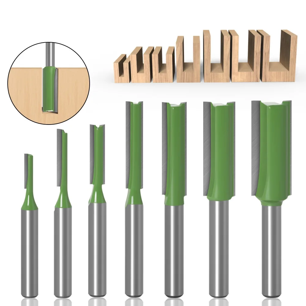 

7pcs 6.35mm 6mm Shank Single Double Flute Straight Bit Milling Cutter for Wood Tungsten Carbide Router Bit Woodwork Tool