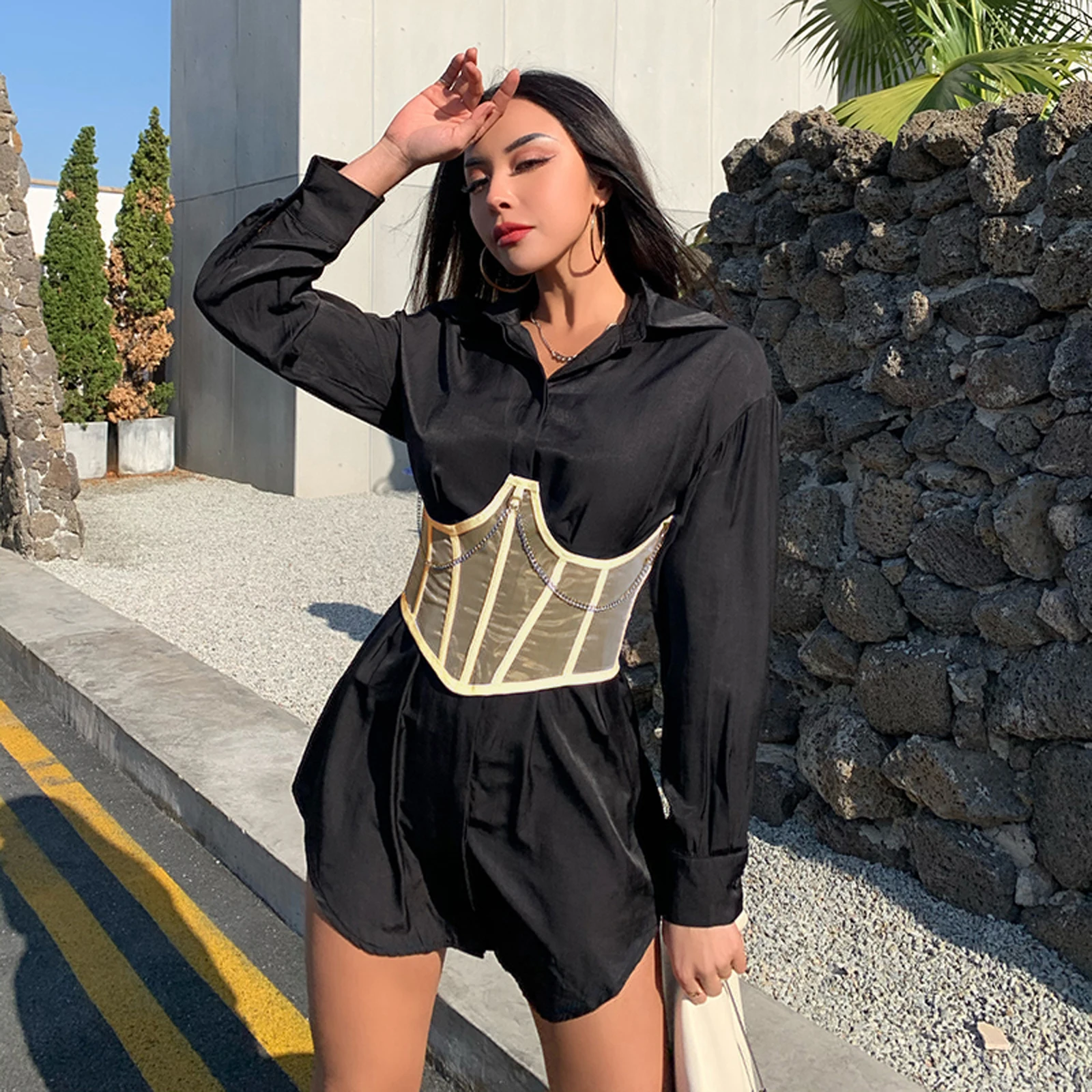 Women's Corset Gothic Corset Top Slimming Waist Belt Punk Chain Lace Waist Shaper Sexy Bustiers gaine amincissante femme