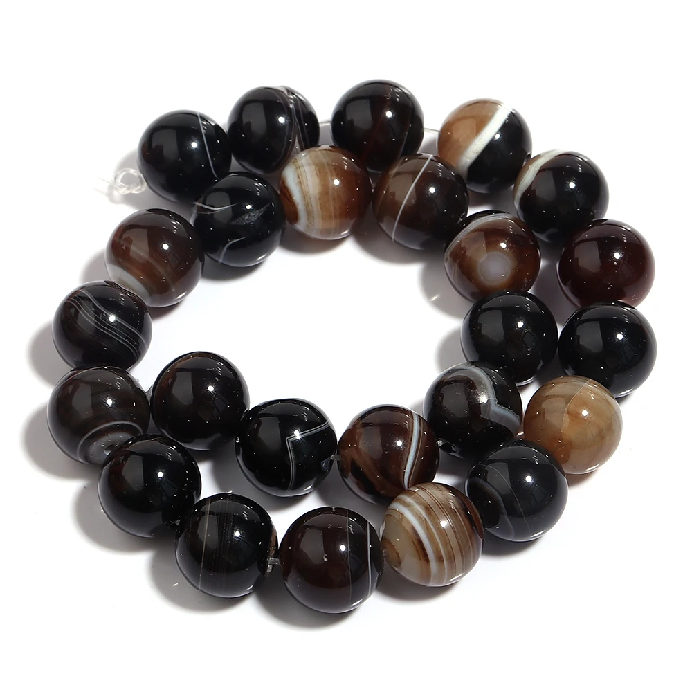 Natürliche Streifen Achat Stein Perlen Glatte Dunkelbraun Runde Lose Spacer Perlen Für Schmuck Machen DIY Halskette Armband Zubehör – Detail 14