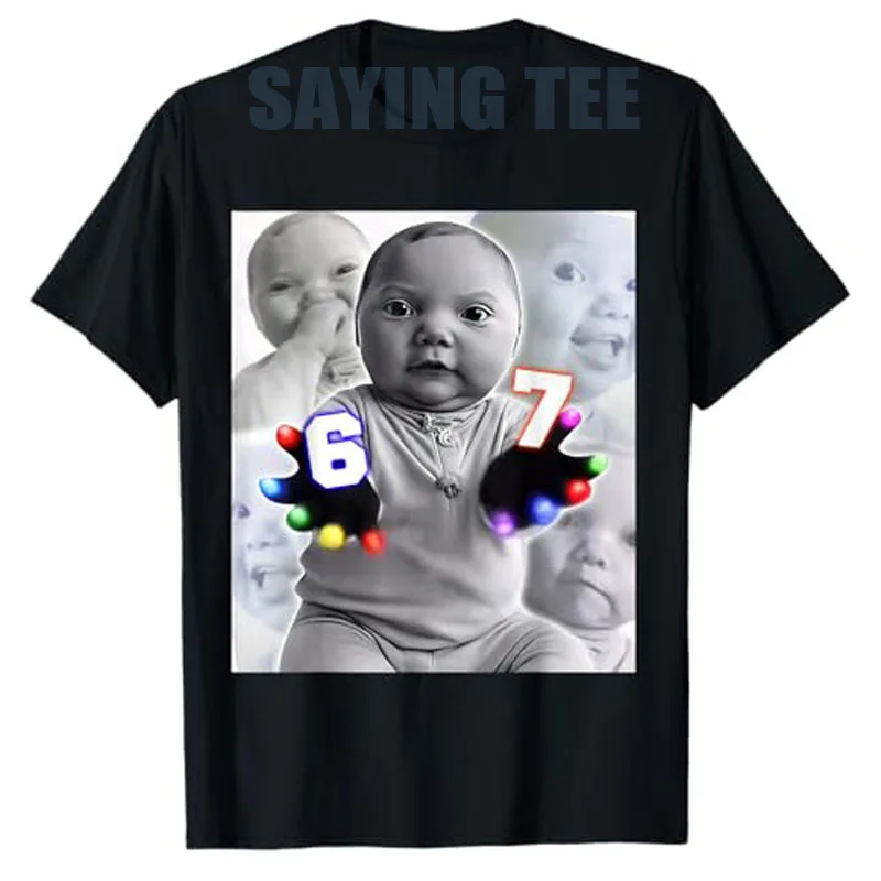 Gloving Niche Baby 67 Six Seven Hand Funny Ai Baby Meme T-Shirt Y2k Ai Laughing Baby 6-7 Cotton Joke Saying Tee Neuheit Geschenk – Detail 10
