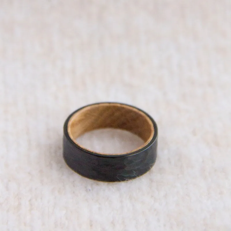 Hammered Ring Black Faceted Steel Barrel Solid Wood Ring Tungsten Men ring Wedding Band 4
