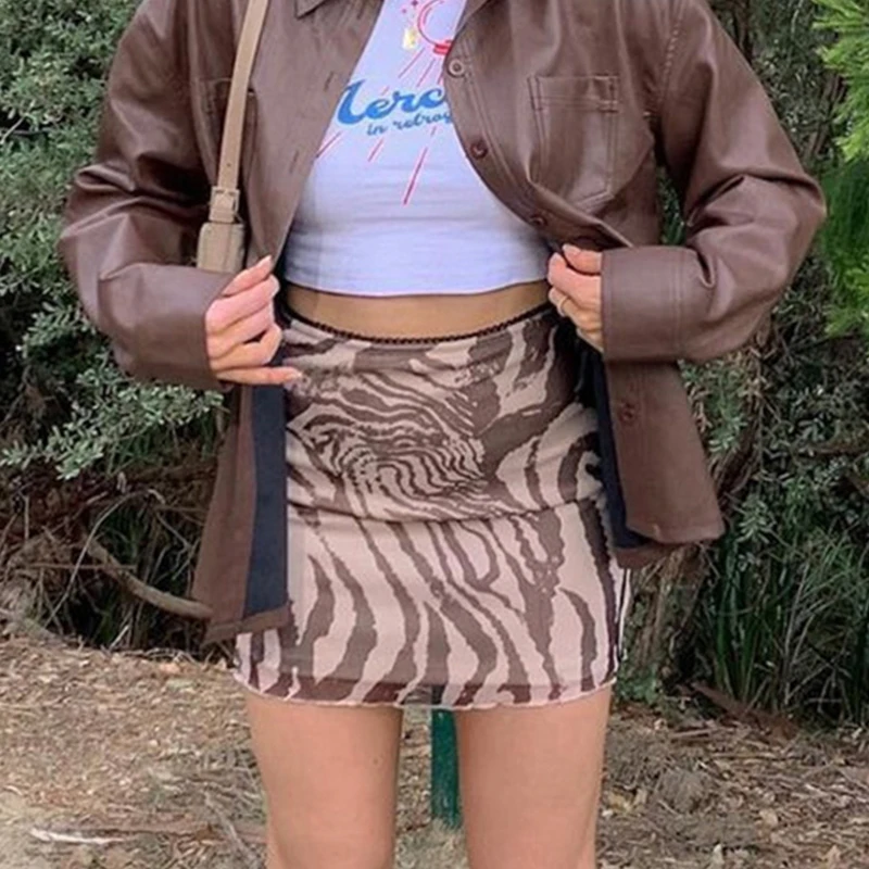 

Ladies Korean Print Cute 90s Skirt Summer Club Wear Bag Hip Straight Skirt Women Clothes Retro Brown Harajuku Y2K Mini Skirt