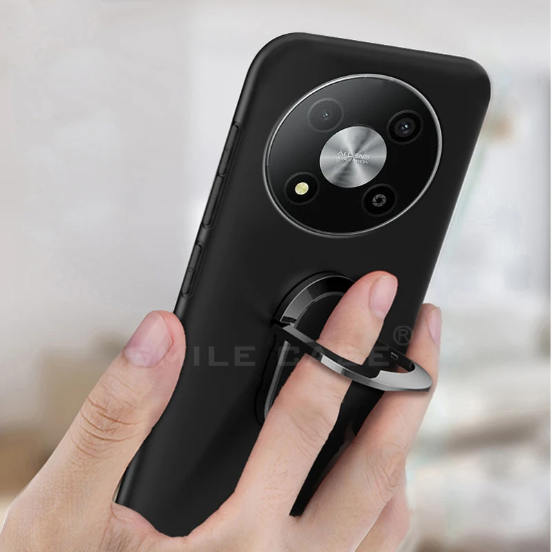ZTE 블레이드 A73 5G Funda 용 커버 6.52 인치 블랙 클래식 핑거 링 360 회전 소프트 케이스 ZTE 블레이드 A73 (5G) Capa 용