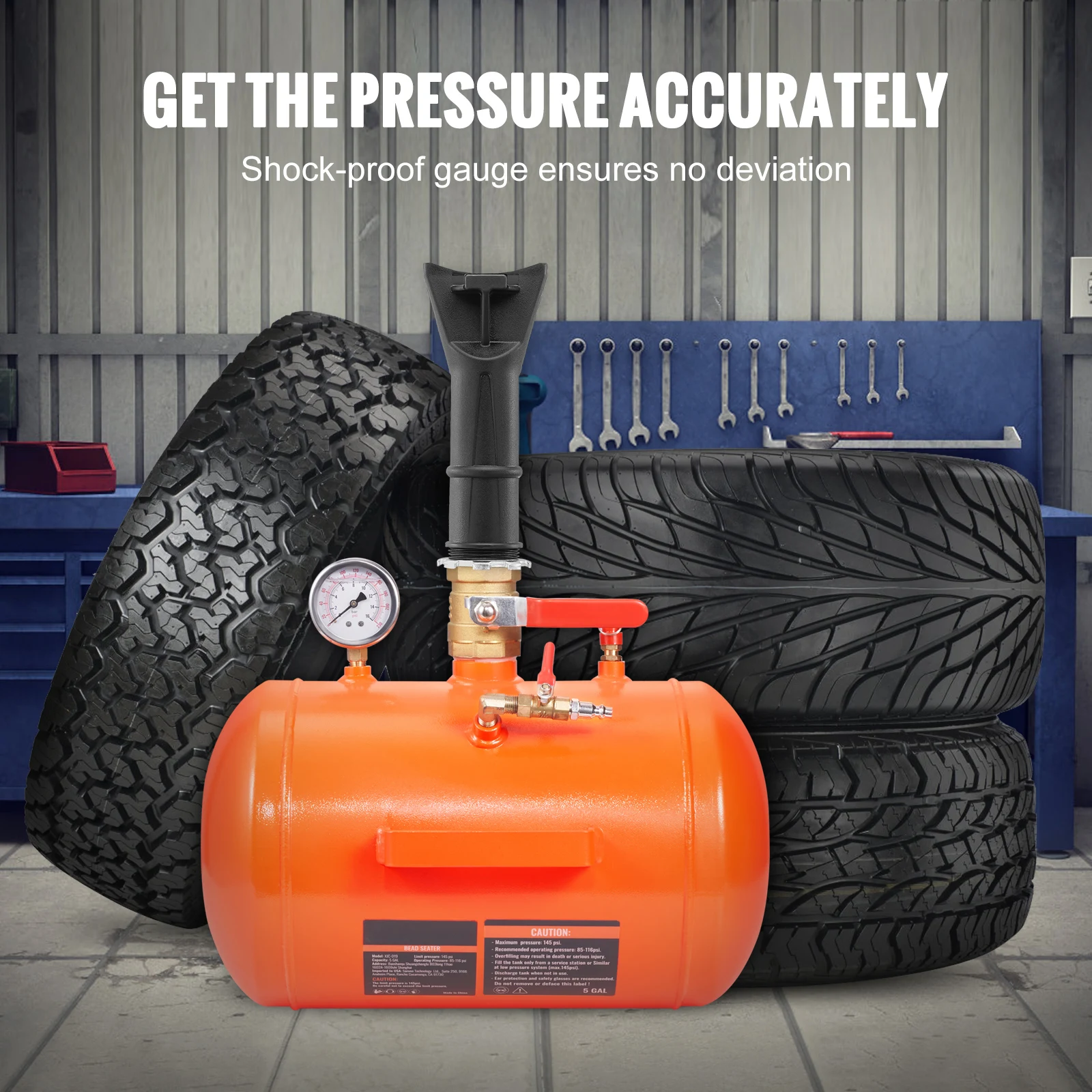 SucceBuy Tire Bead Blaster 5 Gallon/19L Capacity Includes Pressure Gauge & Handle 145 PSI Max Inflation Tank, for Car Truck ATV