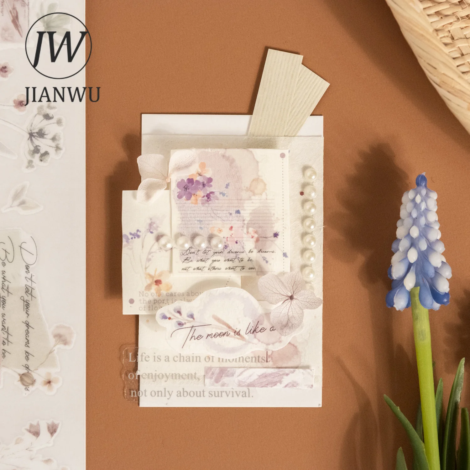 JIANWU 3 fogli lunga conversazione di fiori serie materiale floreale letterario Collage adesivo di trasferimento in PVC creativo diario fai da te cancelleria