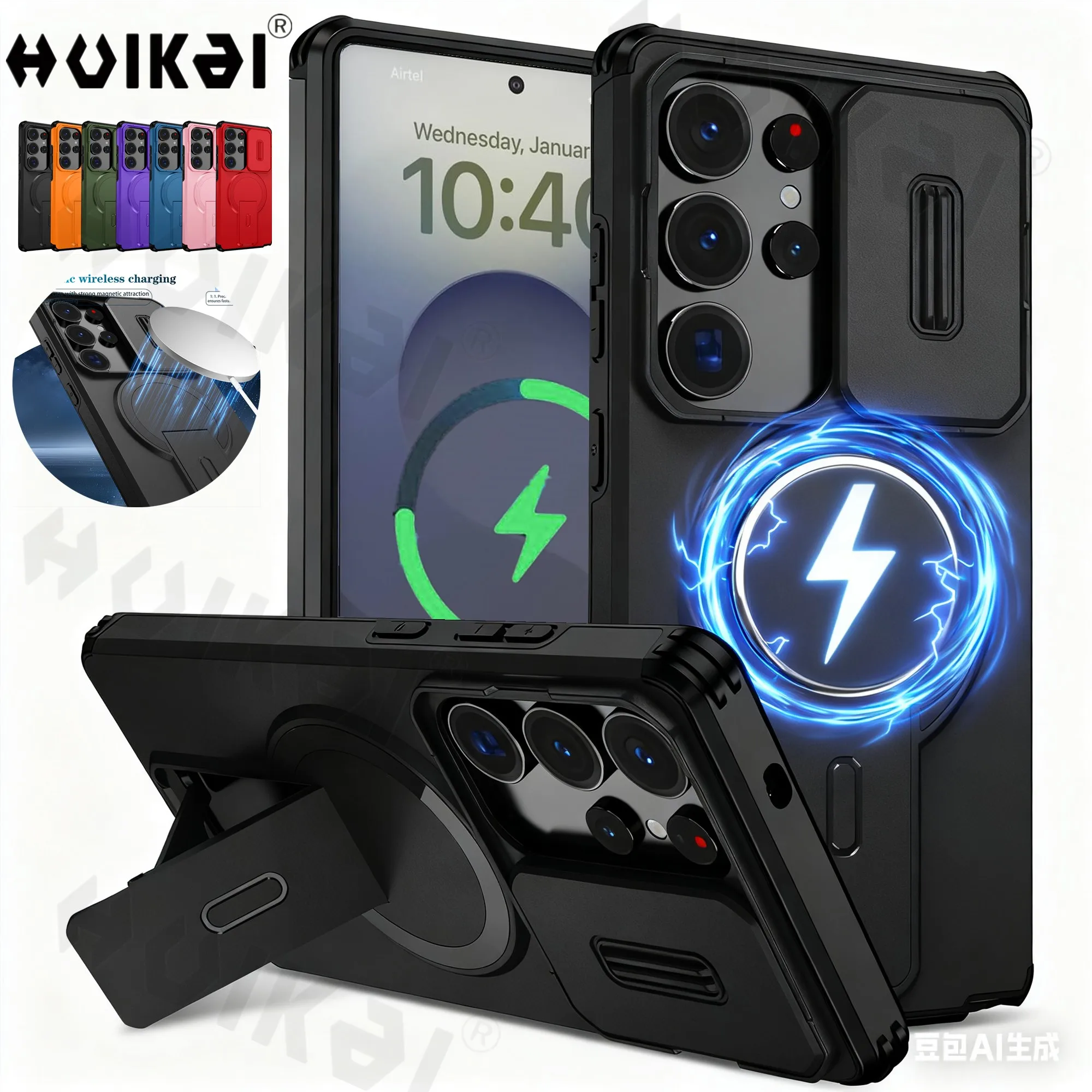 MagSafe Magnetic Shockproof Protective Case with Camera Control Cover and Kickstand