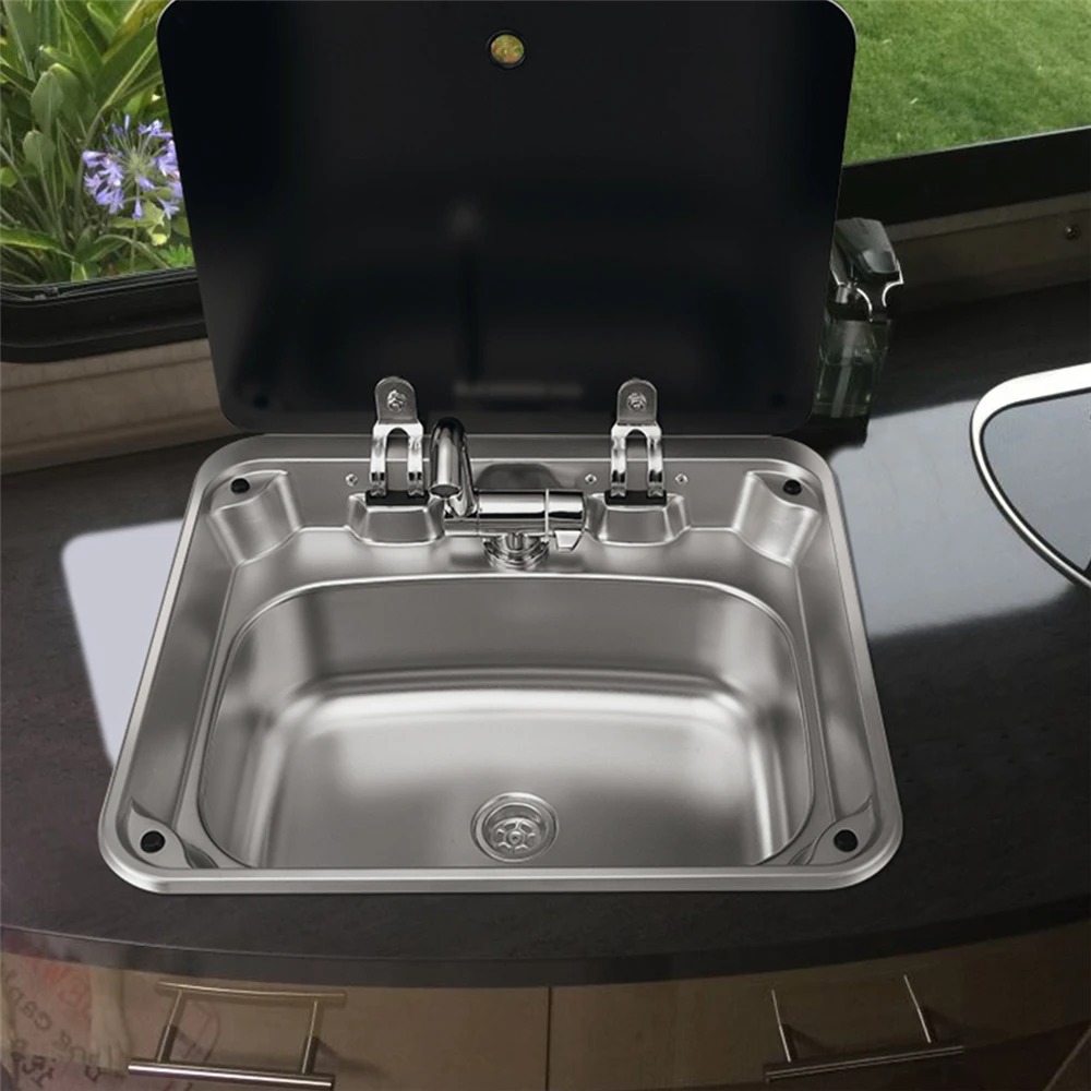 Fregadero de cocina de acero inoxidable para autocaravana con tapa,  fregadero de bar para caravana, fregadero de barco, lavabo de lavado a  mano