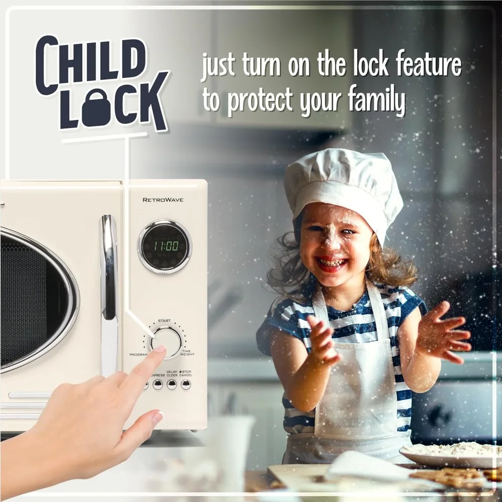 Retro Countertop Microwave Oven ,Large 800-Watt ,12 Pre-Programmed Cooking Settings - Digital Clock,Kitchen Appliances 4