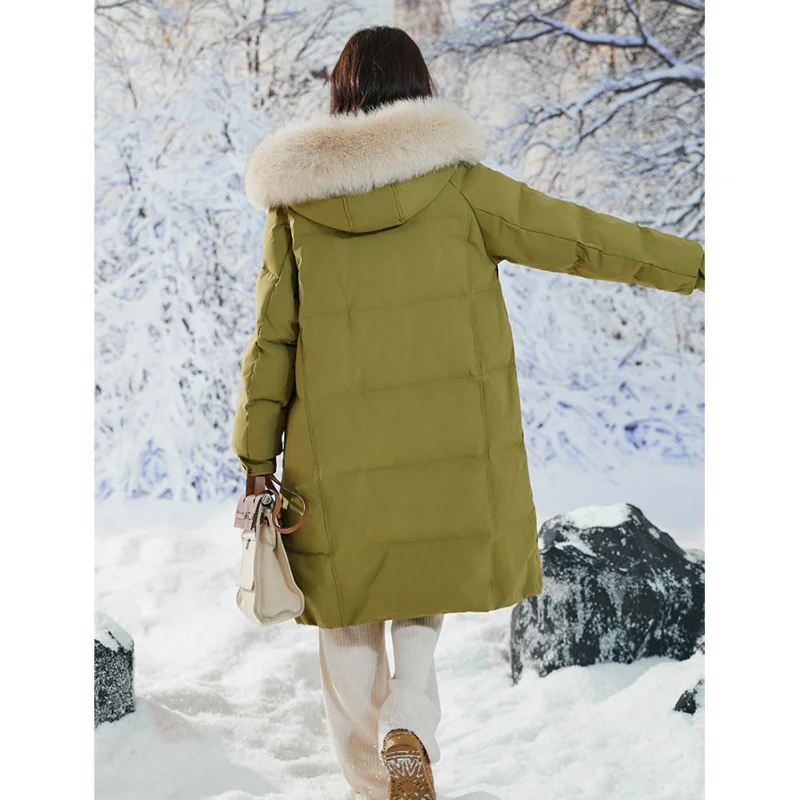 Maternity Down Jacket Women White Duck Long Thickened Coats Hooded Large Fur Fox Collar Plus Size Water Proof Keep Loose Thermal