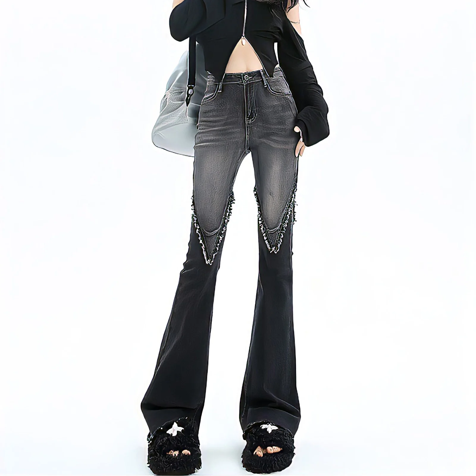パンツ PARANOID grunge black flared denim Y2K Grunge & Y2K Flare Jeans - Denim Collection | Minga London