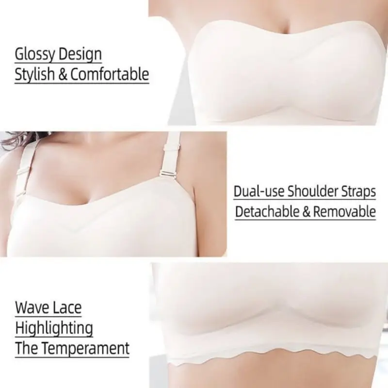 Women's Comfortable Effect Strapless Underwear for Women's Small Chest  Gathering Bra Wrapping No Steel Ring (Beige, M) at  Women's Clothing  store